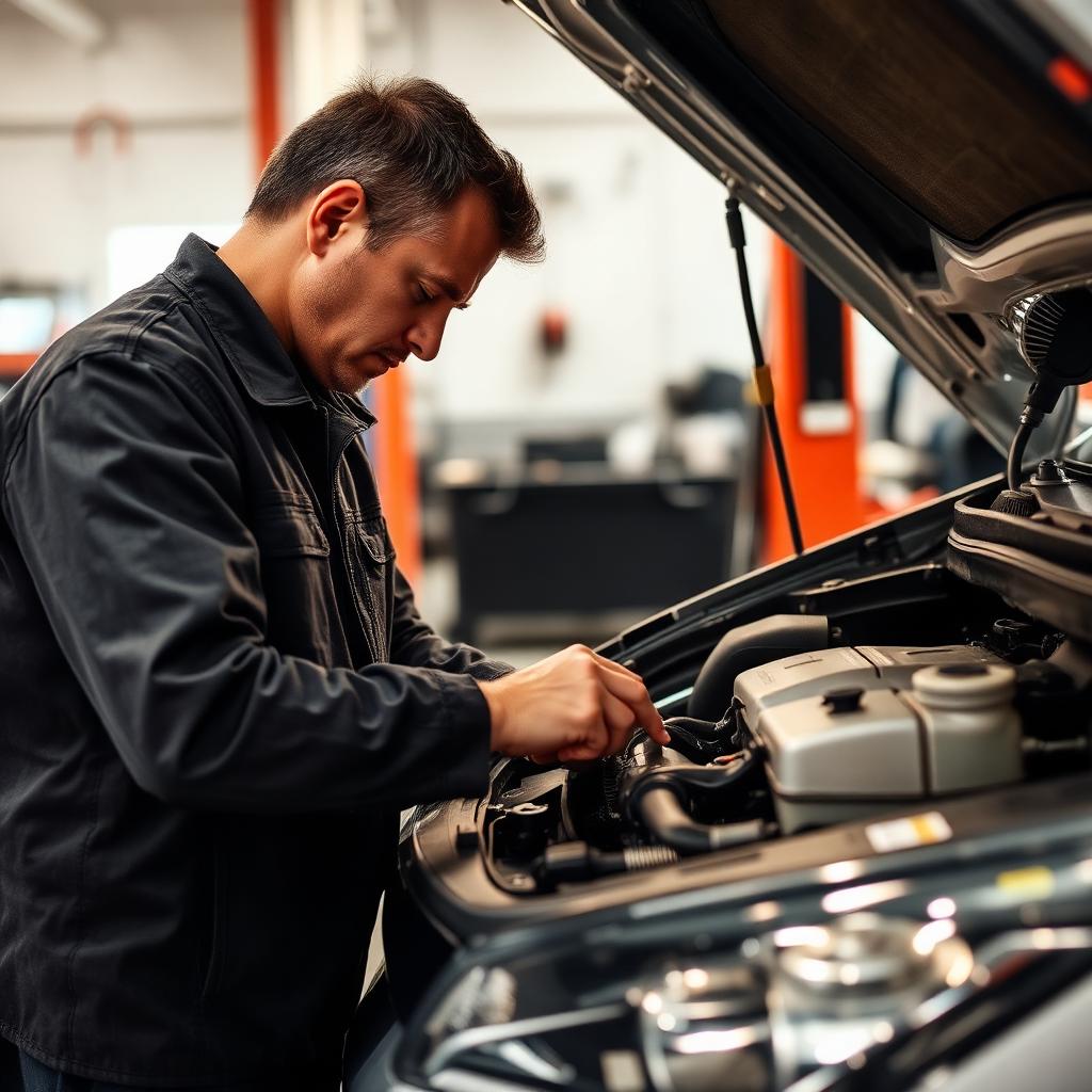 Routine fluid and oil check during a vehicle maintenance service